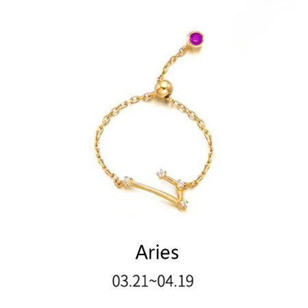 925 Sterling Silver Unique 12 Constellation Chain Link Adjustable Rings for Women Couple Zodiac Jewelry Celestial Gift