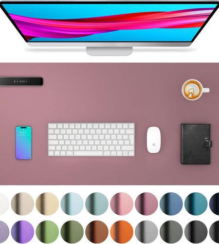 Leather Desk Pad Protector,Mouse Pad,Office Desk Mat,Non-Slip PU Leather Desk Blotter,Laptop Desk Pad,Waterproof Desk Writing Pad for Office and Home (Dark Pink,23.6" X 13.7")