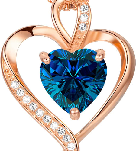 Heart Necklaces for Women 925 Sterling Silver Pendant Jewelry Necklace Silver Rose Gold Love Birthstone Necklace for Her Girlfriend Wife Valentines Day Birthday Women Jewelry Gifts