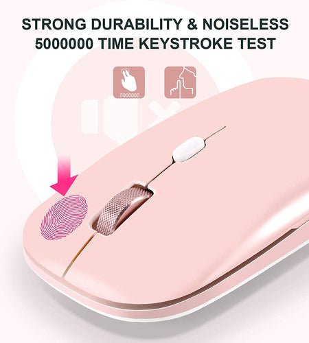 Wireless Flat Mouse, 2.4G Optical Mouse, Computer Mouse for Laptop, PC, Computer, Chromebook, Notebook, Especially Designed for Computer Bags (Pink)
