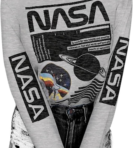 Women Long Sleeve Crew Neck NASA Letter Print NASA Shirt Blouse Sweatshirt